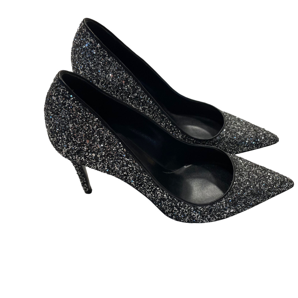 M. Gemi The Esatto‎ 90mm Heel Pumps 39.5/8.5-9 Glitter Sparkle Silver Black NWOB